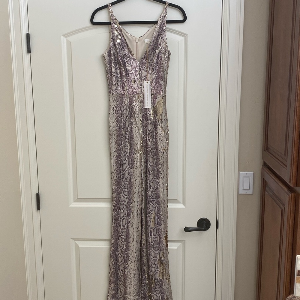 NWT Dress The Population Charlie Python heavy Sequins Ornate Jumpsuit Womens XS - Picture 3 of 13